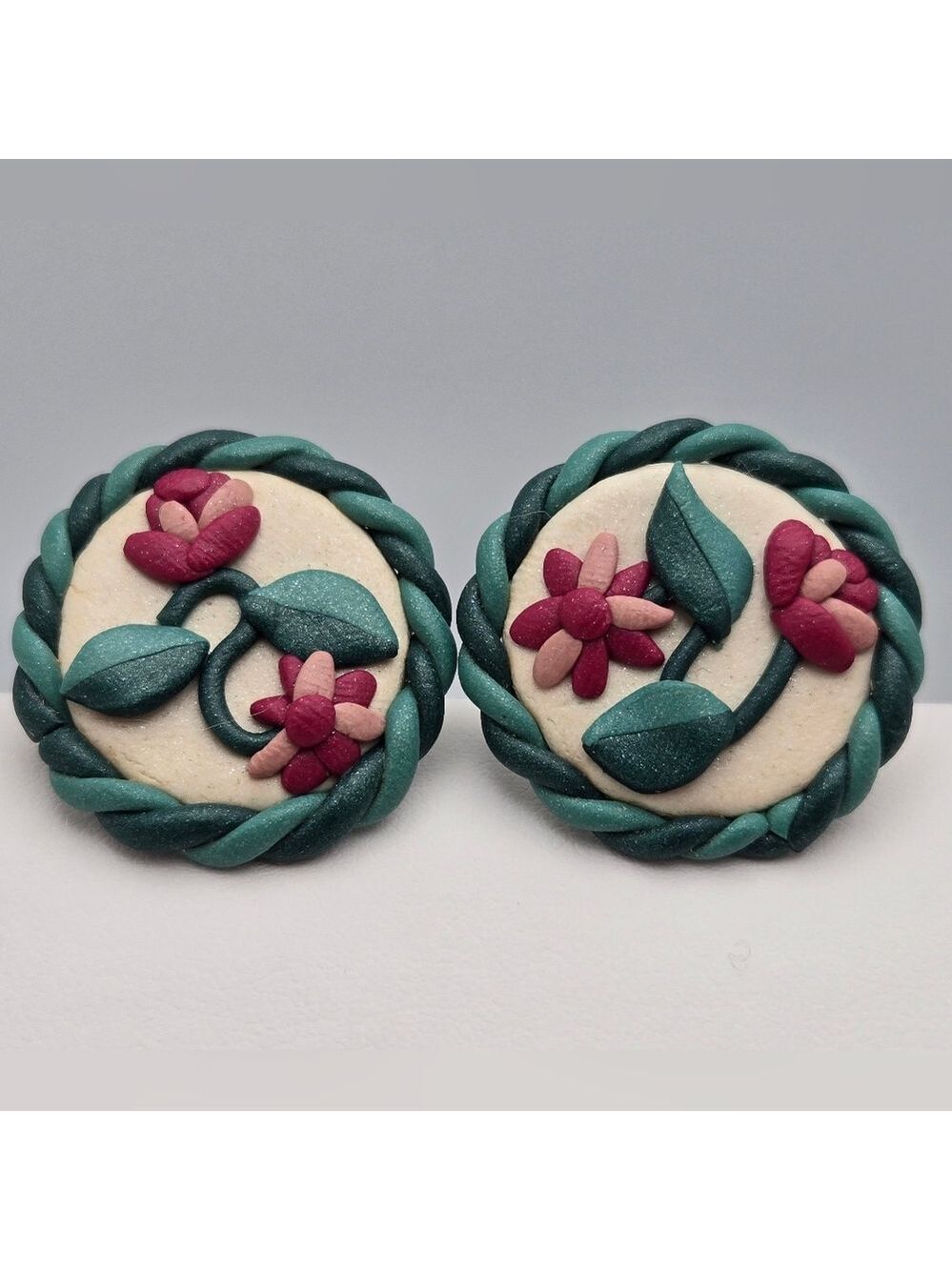 ✨2/$10✨ Handmade Polymer Clay Floral Stud Earrings 3D Embroidered Look